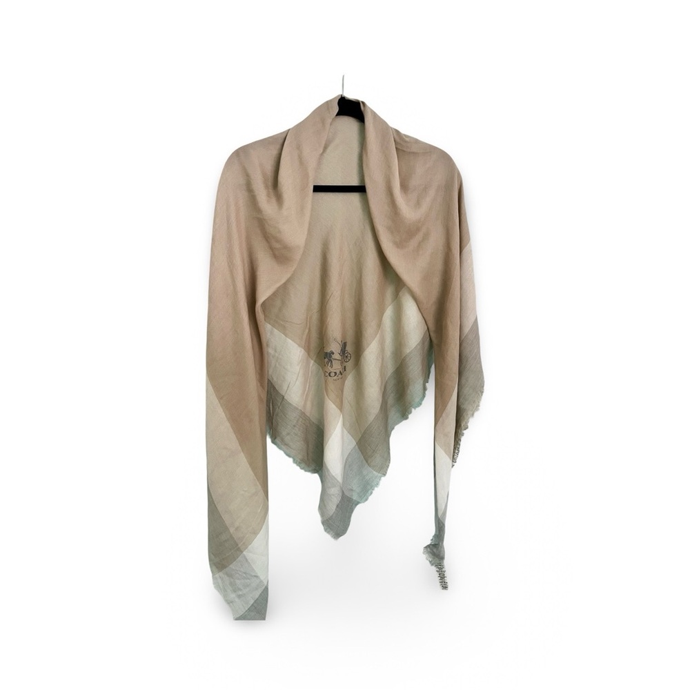 Coach Cream and Gray Scarf w/Logo Coachman a Luxurious Accessory